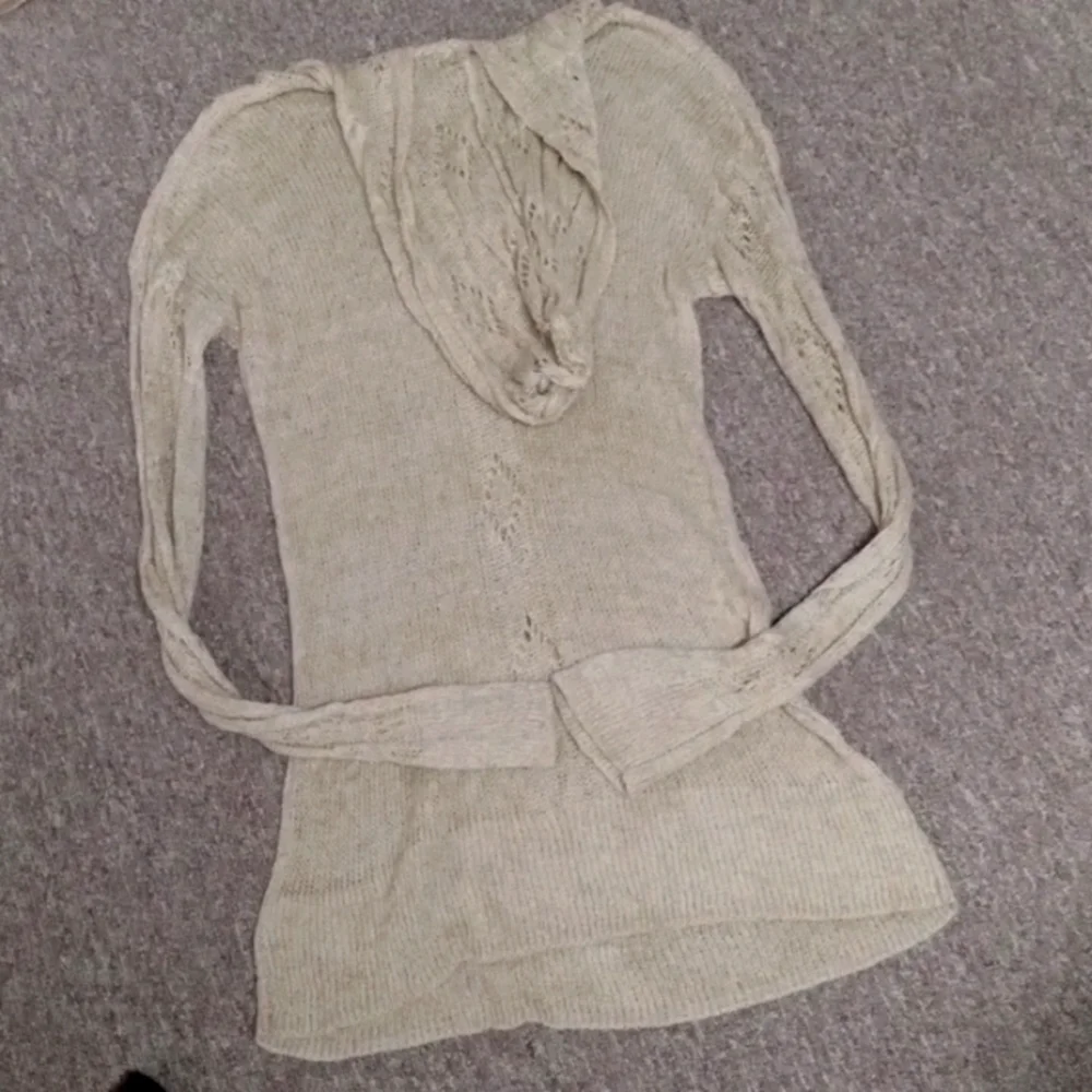 Treasure and Bond taupe open knit hoodie